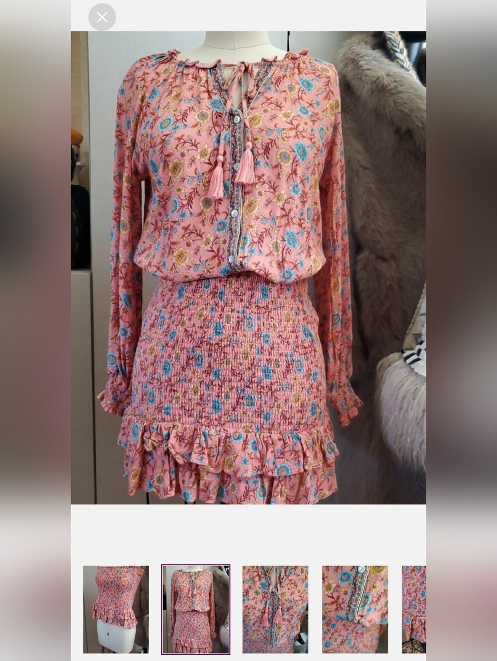 Arnhem 2 Pc Pink Floral Tassel Peasant Top & Skirt Set